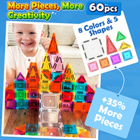 Mini Travel Magnetic Tiles 60PCS with Metal Tin Case Toddler Kids Toys Travel Essentials, Toddler Travel Toys Portable STEM Building Blocks