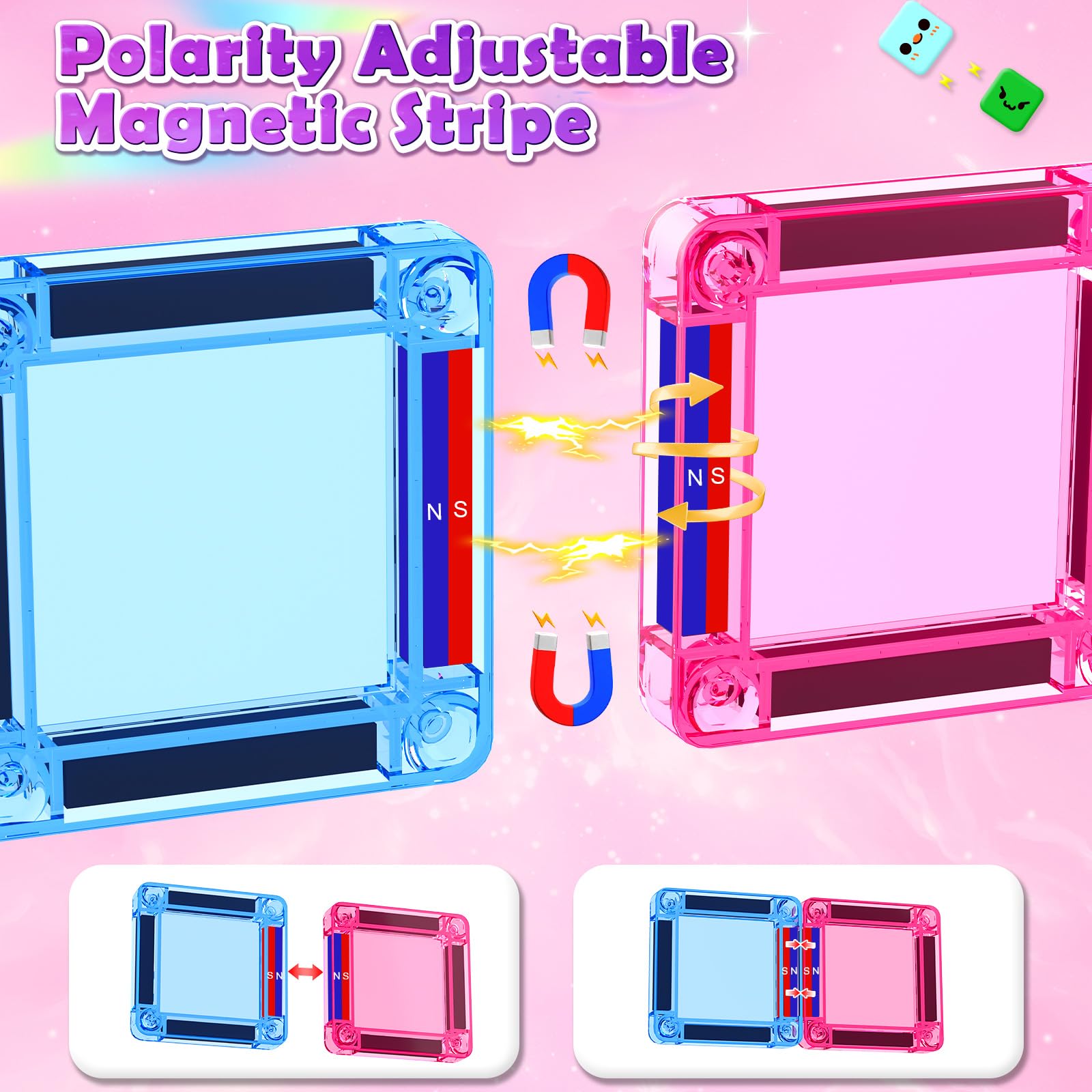 Magnetic Tiles Mini Travel Toys Set for Kids 40 PCS, Magnetic Blocks Building Toy Preschool Classroom Must Haves, Montessori  Toys