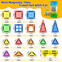 Mini Magnetic Tiles Travel Set with Car 31 PCS Magnetic Toys for Toddlers Portable Travel Kids Toys with Metal Storage Box