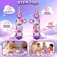 Mini Magnetic Tiles Building Blocks with 4 Unicorn Toys Girls Toys Gifts