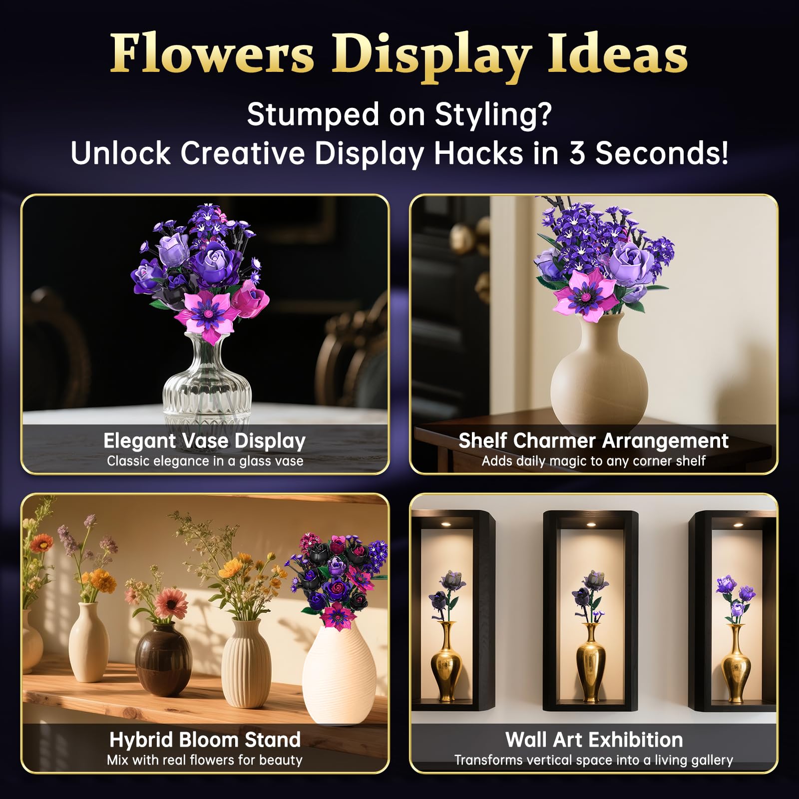 Gothic Rose Bouquet Building Set, Compatible with Lego Flowers, Halloween Botanical Collection for Home Decor,
