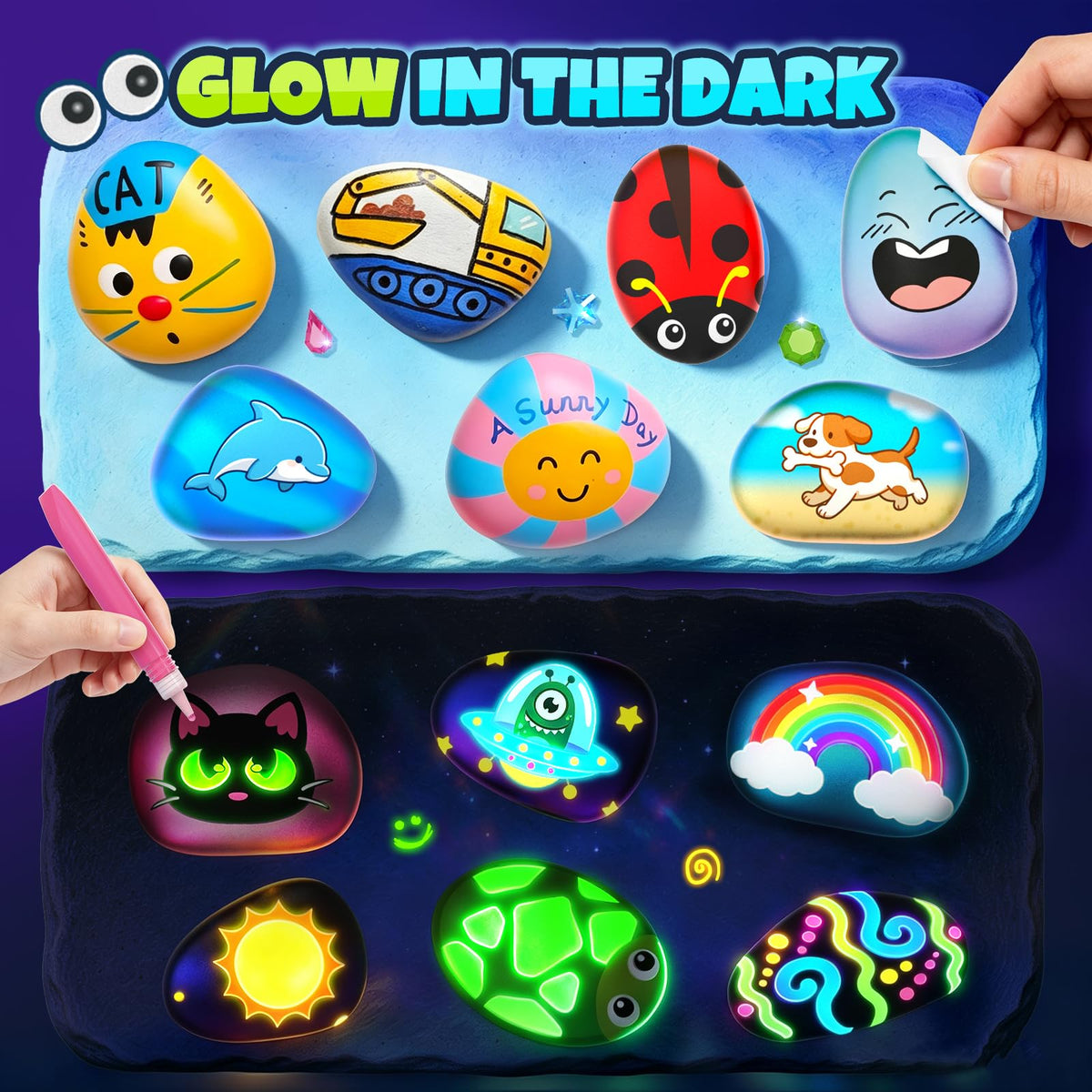 Rock Painting Craft Kits Glow in The Dark Rock, Arts and Crafts for Kids 6+