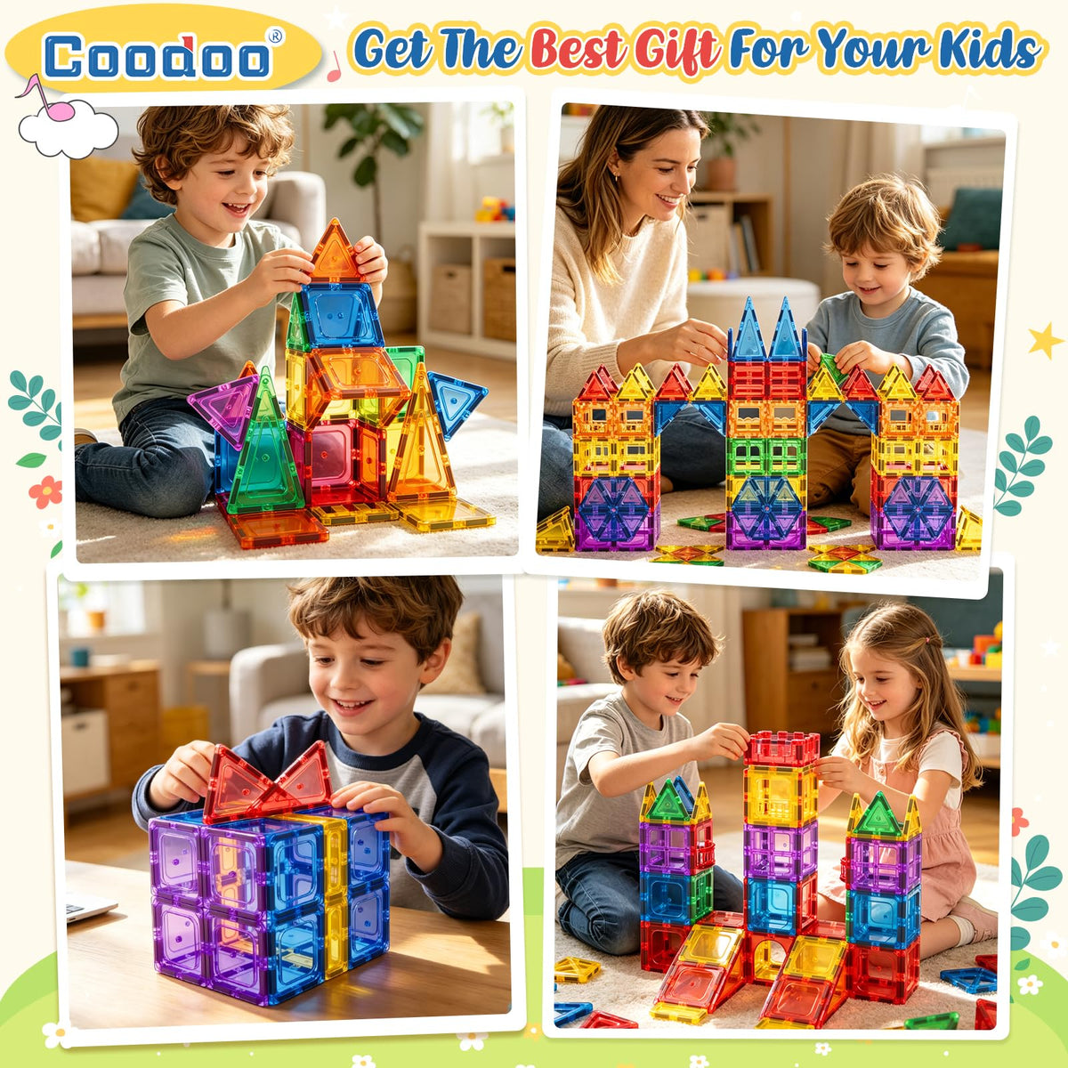 60PCS Magnetic Tiles Starter Set-Coodoo