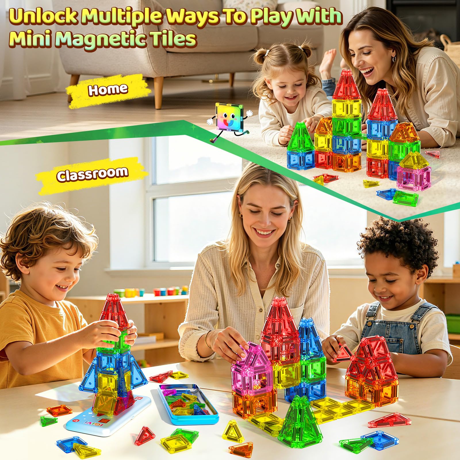 Mini Magnetic Tiles Travel Set with Case 40 PCS Toddler Travel Games for Car Rides & Restaurants