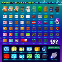 500PCS Magnetic Blocks with Light Up Blocks, Build Mine Magnet World Set