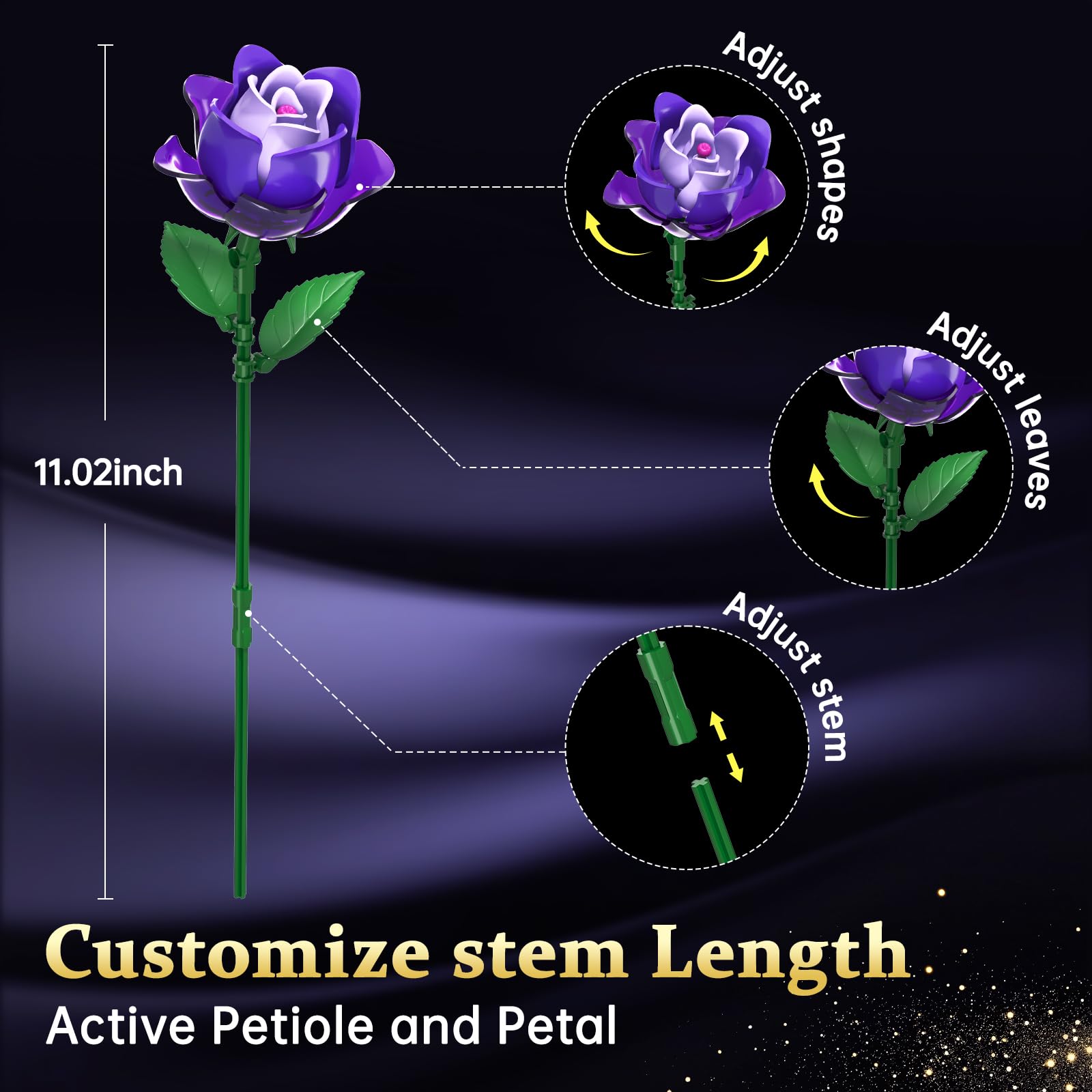 Gothic Rose Bouquet Building Set, Compatible with Lego Flowers, Halloween Botanical Collection for Home Decor,