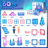 Diamond Magnetic Tiles & Building Blocks 60 PCS — Princess Toys for Girls & Boys, Toddler Girl Gifts
