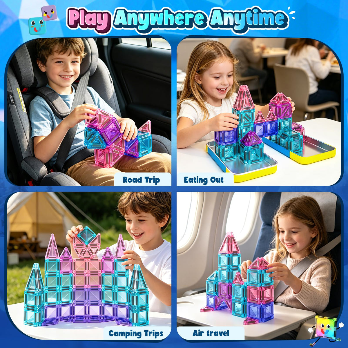 Magnetic Tiles Toddler Toys Travel Essential Games Magnet Building Blocks 36 PCS STEM Sensory Educational Toys