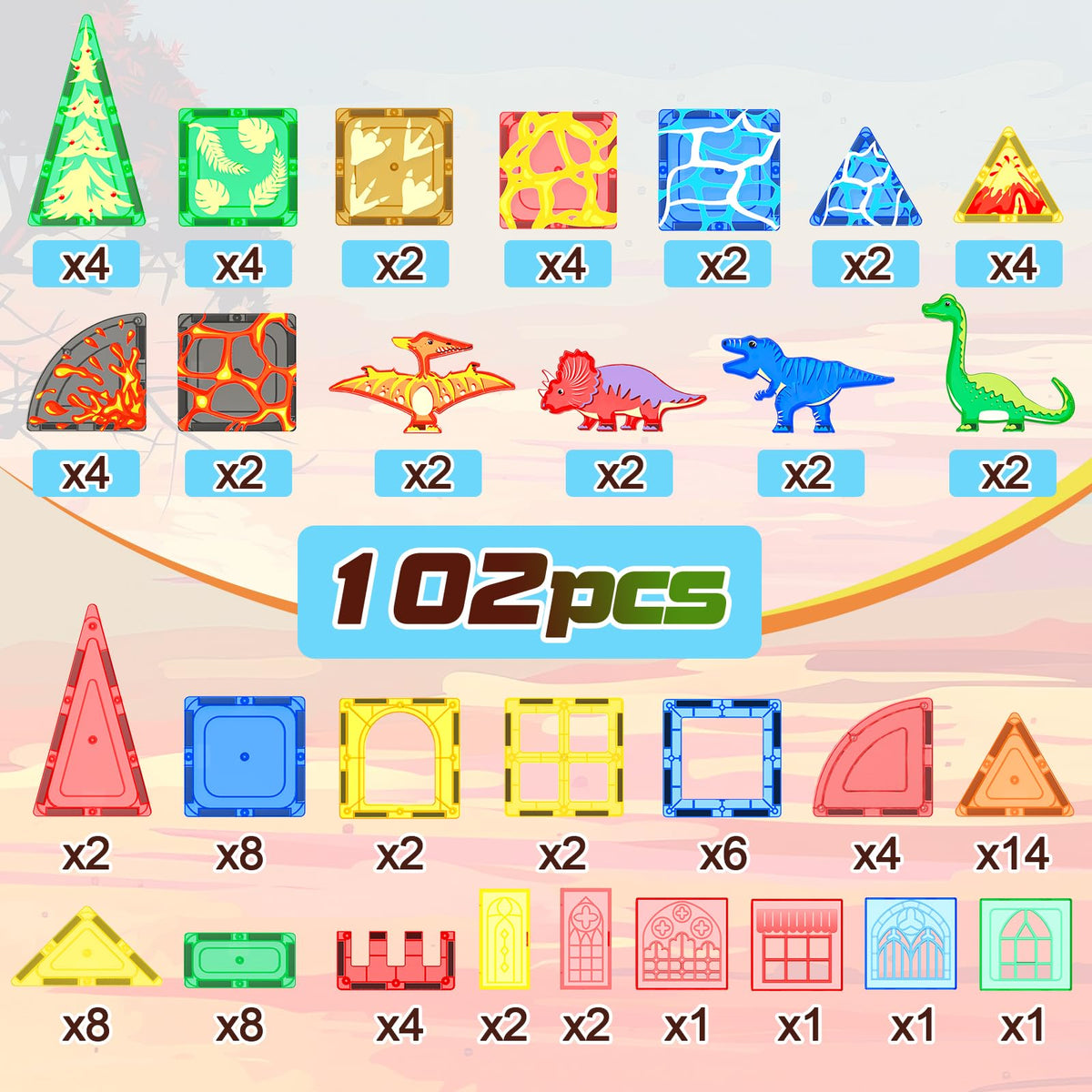 102PCS Lava Dinosaur Toys with 8 Dinosaurs-Coodoo