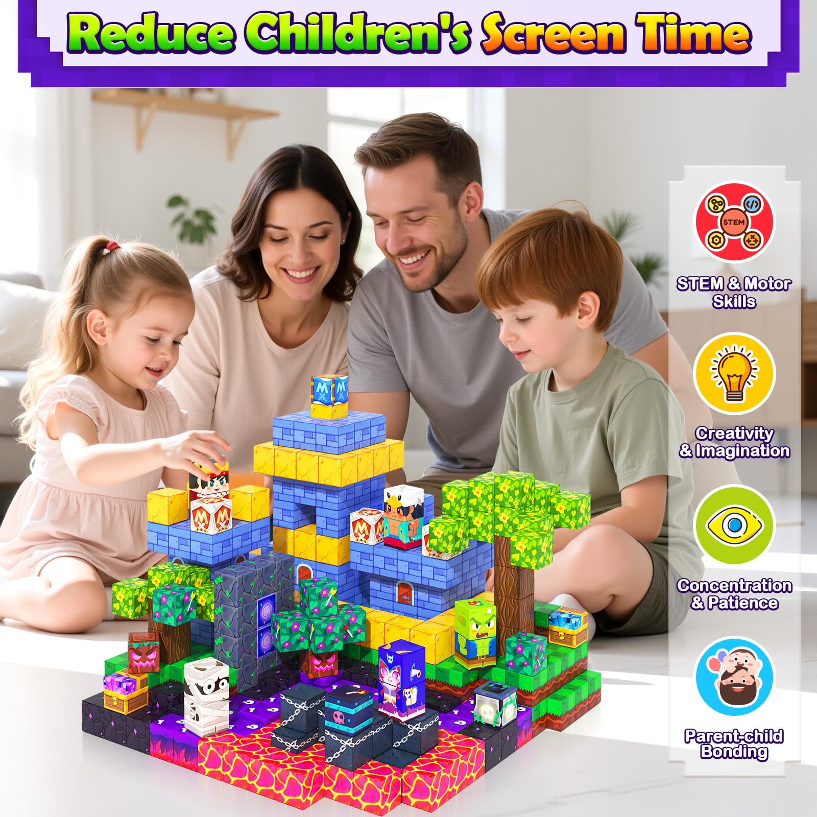 Magworld 150 Magnetic Blocks Magnetic Building Toys, Mine Magnet World Building Craft, STEM Toy for Kids