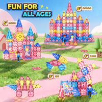 Diamond Magnetic Tiles Magnetic Building Blocks 60 PCS STEM Sensory Toy for Boys Girls Pink Castle Dollhouse