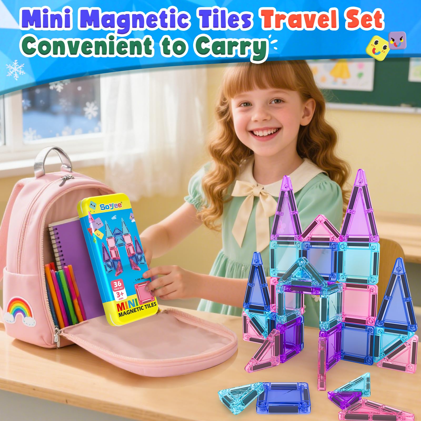 Magnetic Tiles Toddler Toys Travel Essential Games Magnet Building Blocks 36 PCS STEM Sensory Educational Toys