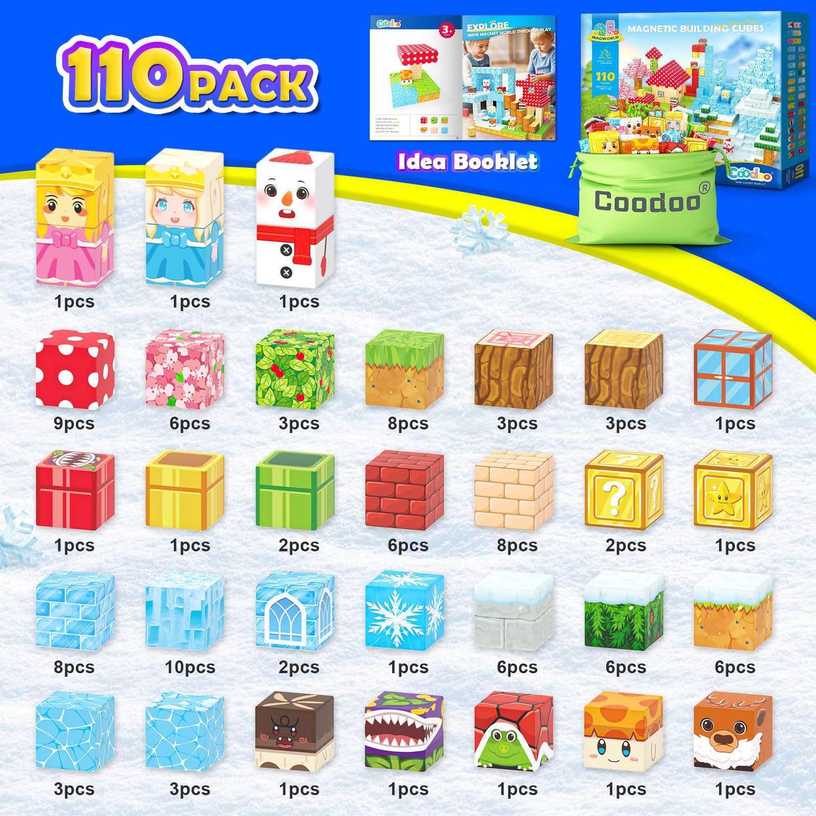 Magworld 110PCS Magnetic Blocks - Build Mine Magnet World Games & Frozen Toys Set