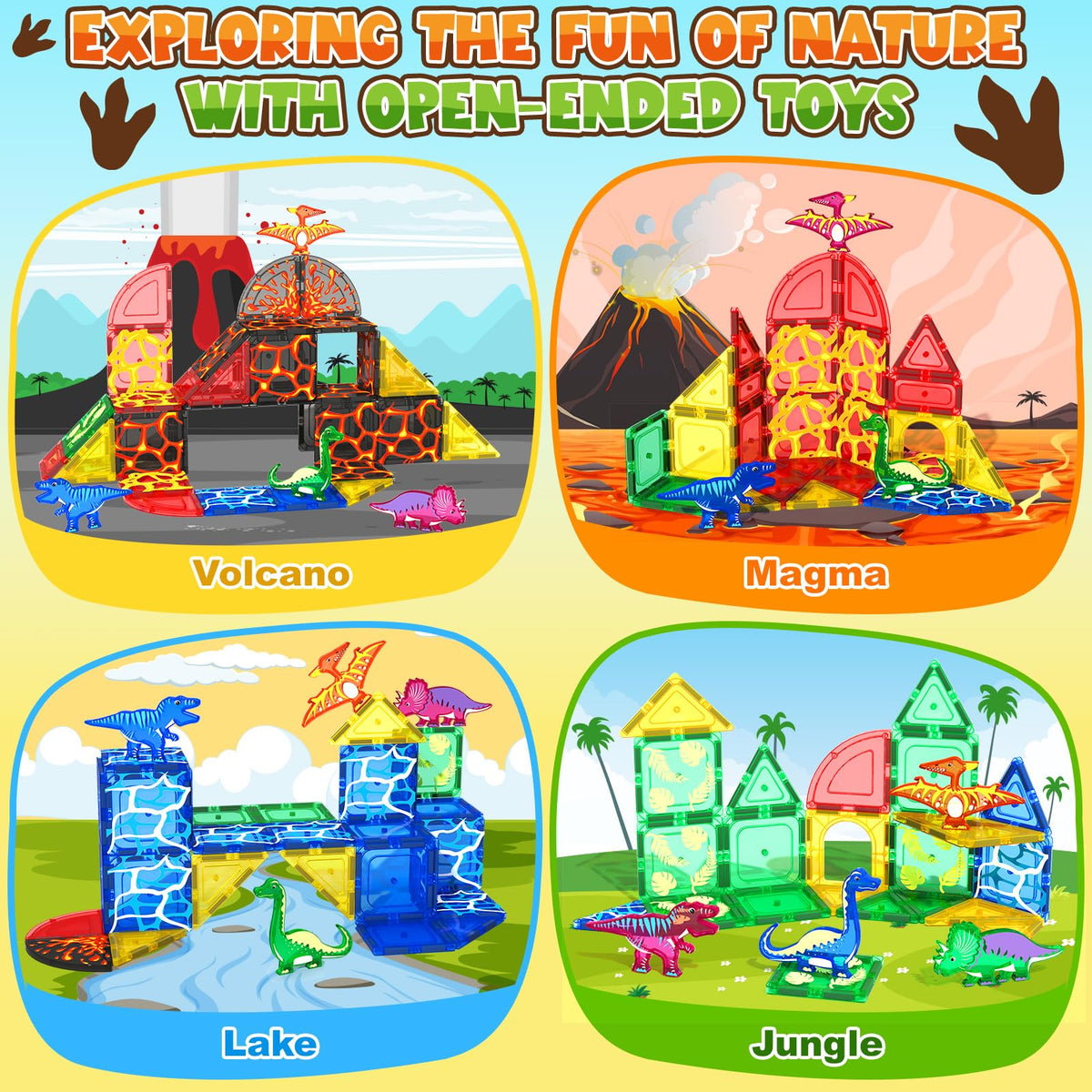 42PCS Lava Dinosaur World Set Magnetic Tiles-Coodoo