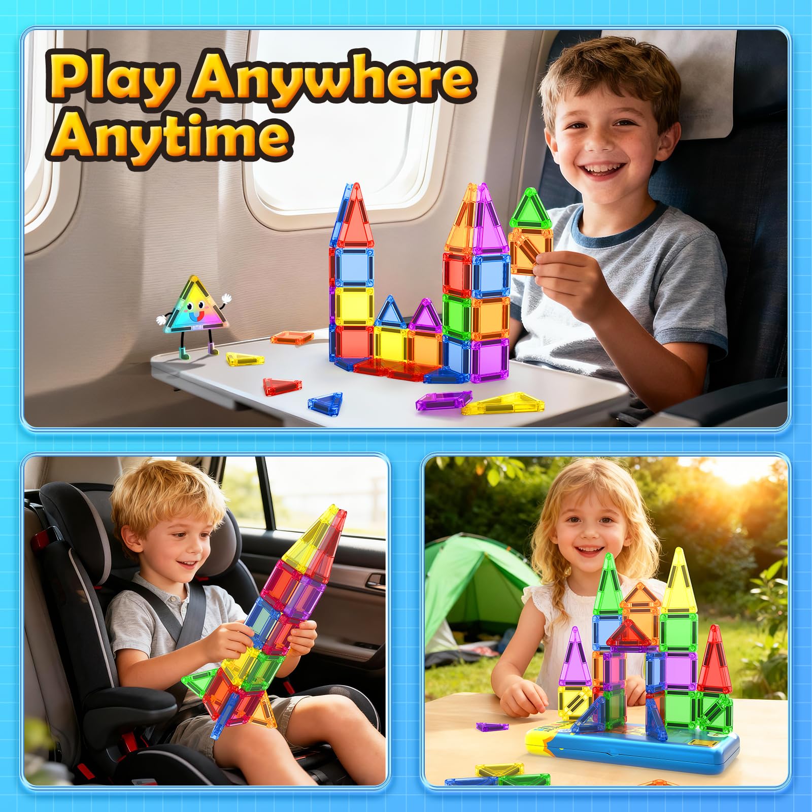 Magnetic Tiles Travel Essential Toys Mini Travel Toddler Set, 36PCS Magnetic Blocks Building Kids Toys