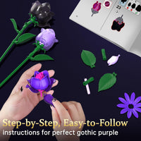Gothic Rose Bouquet Building Set, Compatible with Lego Flowers, Halloween Botanical Collection for Home Decor,