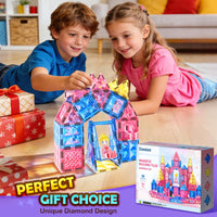 Diamond Magnetic Tiles Magnetic Building Blocks 60 PCS STEM Sensory Toy for Boys Girls Pink Castle Dollhouse