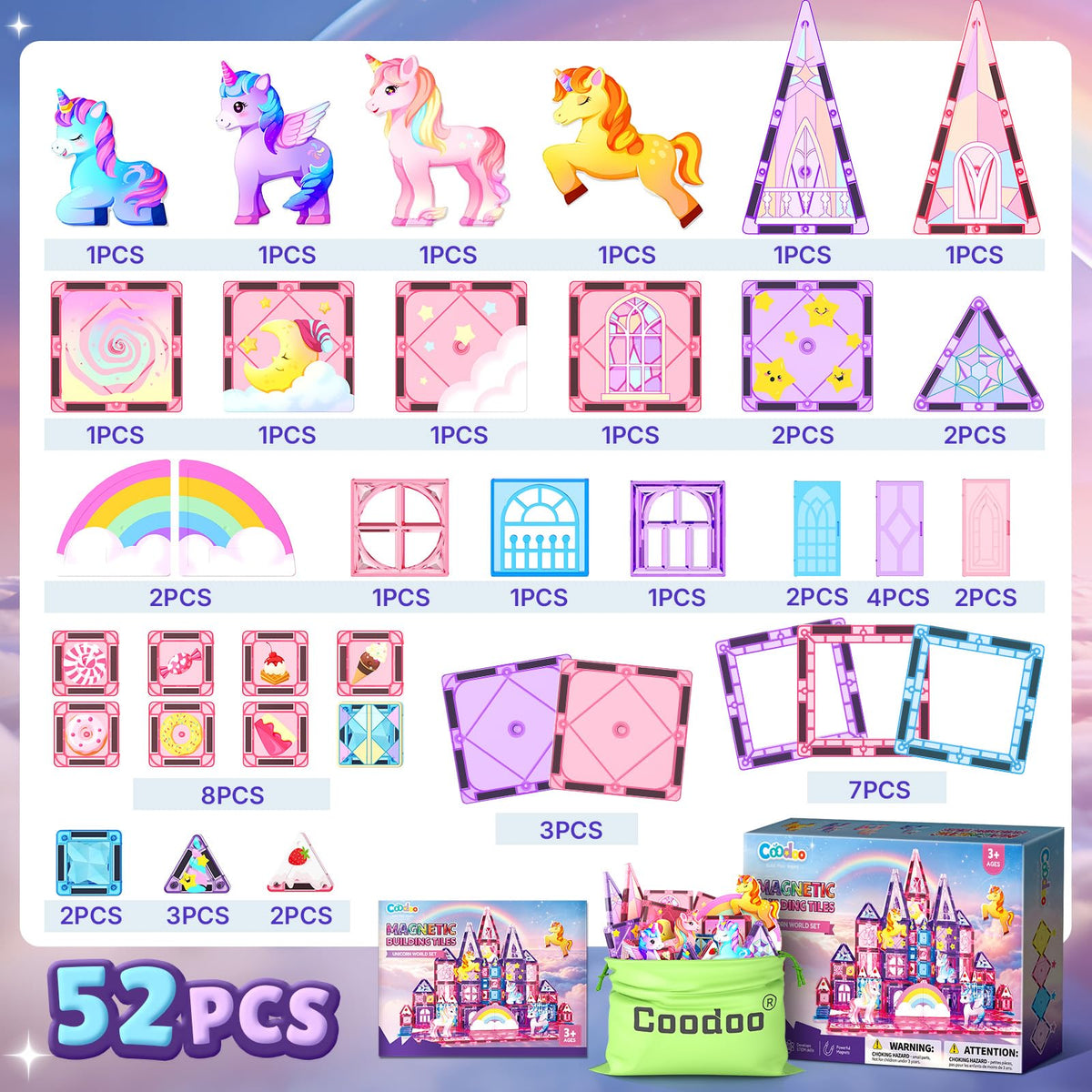 Magnetic Tiles Unicorn Toys for Girls Kids, Princess Magnetic Blocks Castle