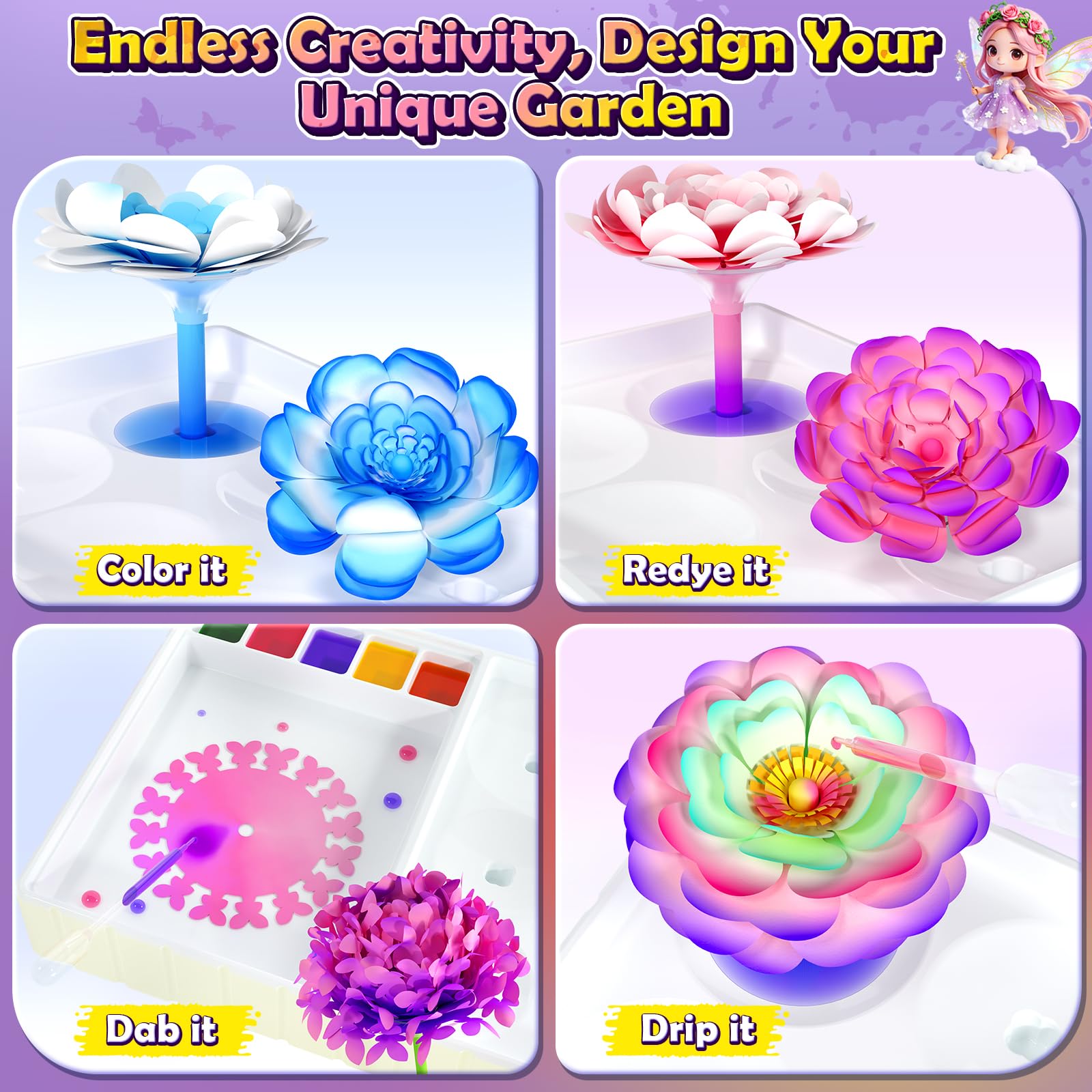 DIY Flower Craft Kits, Magic Dyeing Florist Bouquet Maker Art Supplies Arts and Crafts for Kids