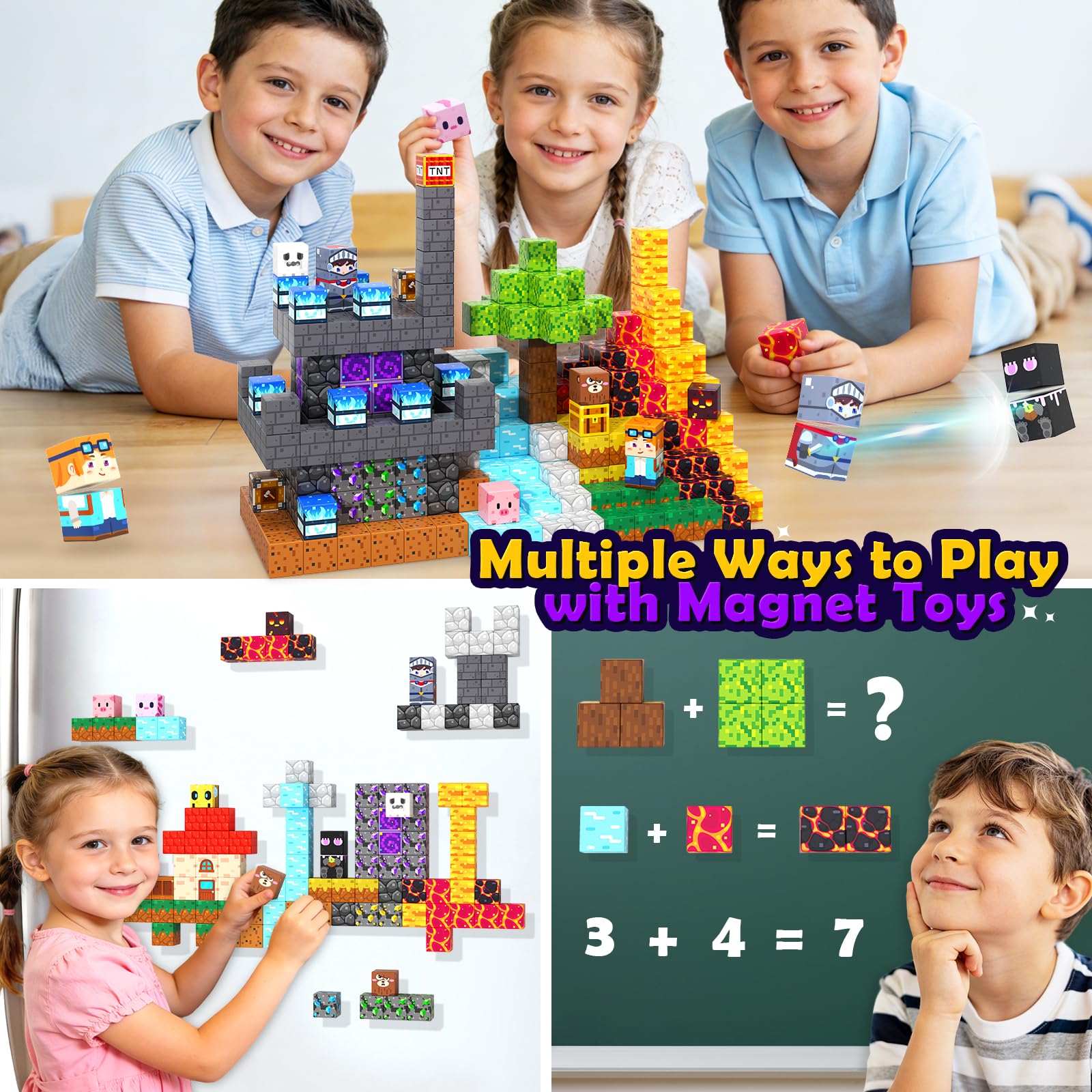 Magnetic Blocks 200 PCS - Magnetic Building Cubes Toys Build Mine Magworld Craft Cubes Portal Theme STEM Toys