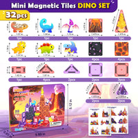 Mini Magnetic Tiles Kids Dinosaur Toys, Magnetic Blocks with 6 Dinosaurs