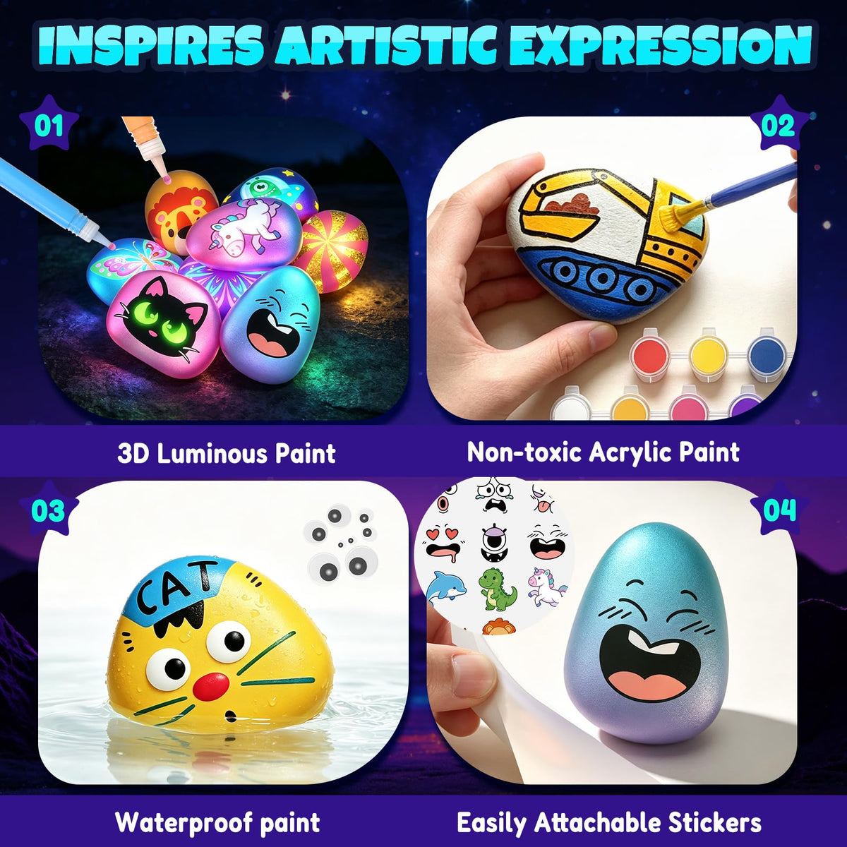 Rock Painting Craft Kits Glow in The Dark Rock, Arts and Crafts for Kids 6+