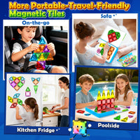 Mini Travel Magnetic Tiles 60PCS with Metal Tin Case Toddler Kids Toys Travel Essentials, Toddler Travel Toys Portable STEM Building Blocks