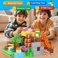 Magworld 100pcs Magnetic Blocks - Build Mine Magnet World Game Adventure Set STEM Building Toys for Kids 3+