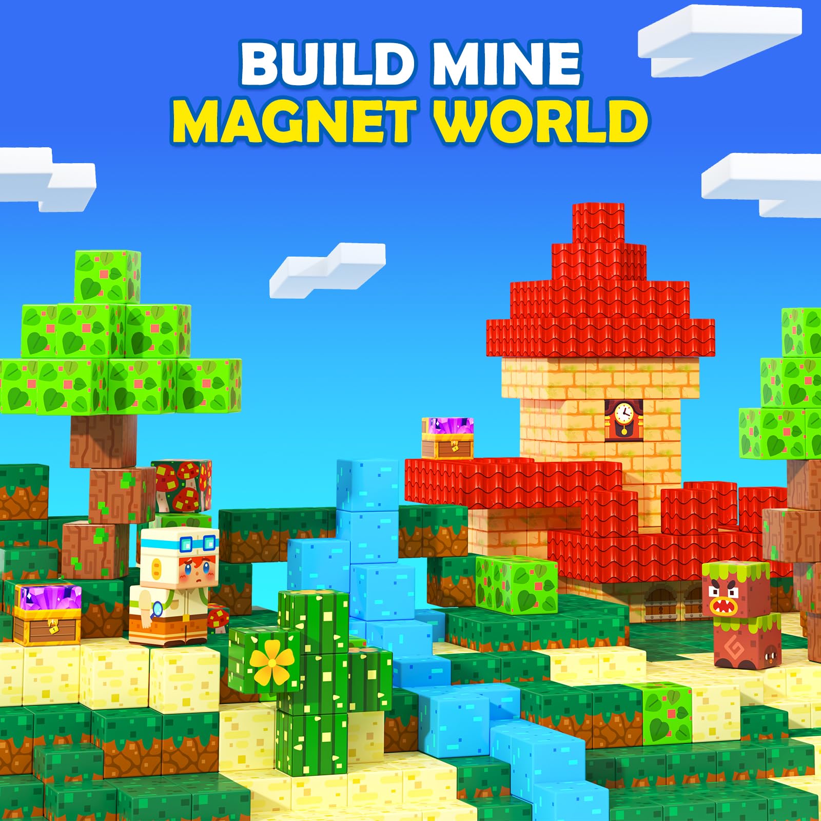 Magworld 200 PCS Magnetic Blocks Magnet Toy Outdoor Sensory Toddler Toys Gift for Kids