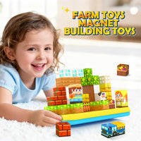 Magnetic Blocks Travel Toddler Toys Magnet Building Tiles 36 PCS Construction Cubes STEM Sensory Learning Farm Toys