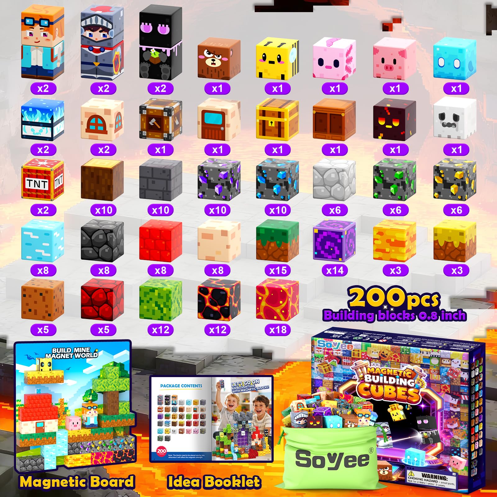 Magnetic Blocks 200 PCS - Magnetic Building Cubes Toys Build Mine Magworld Craft Cubes Portal Theme STEM Toys