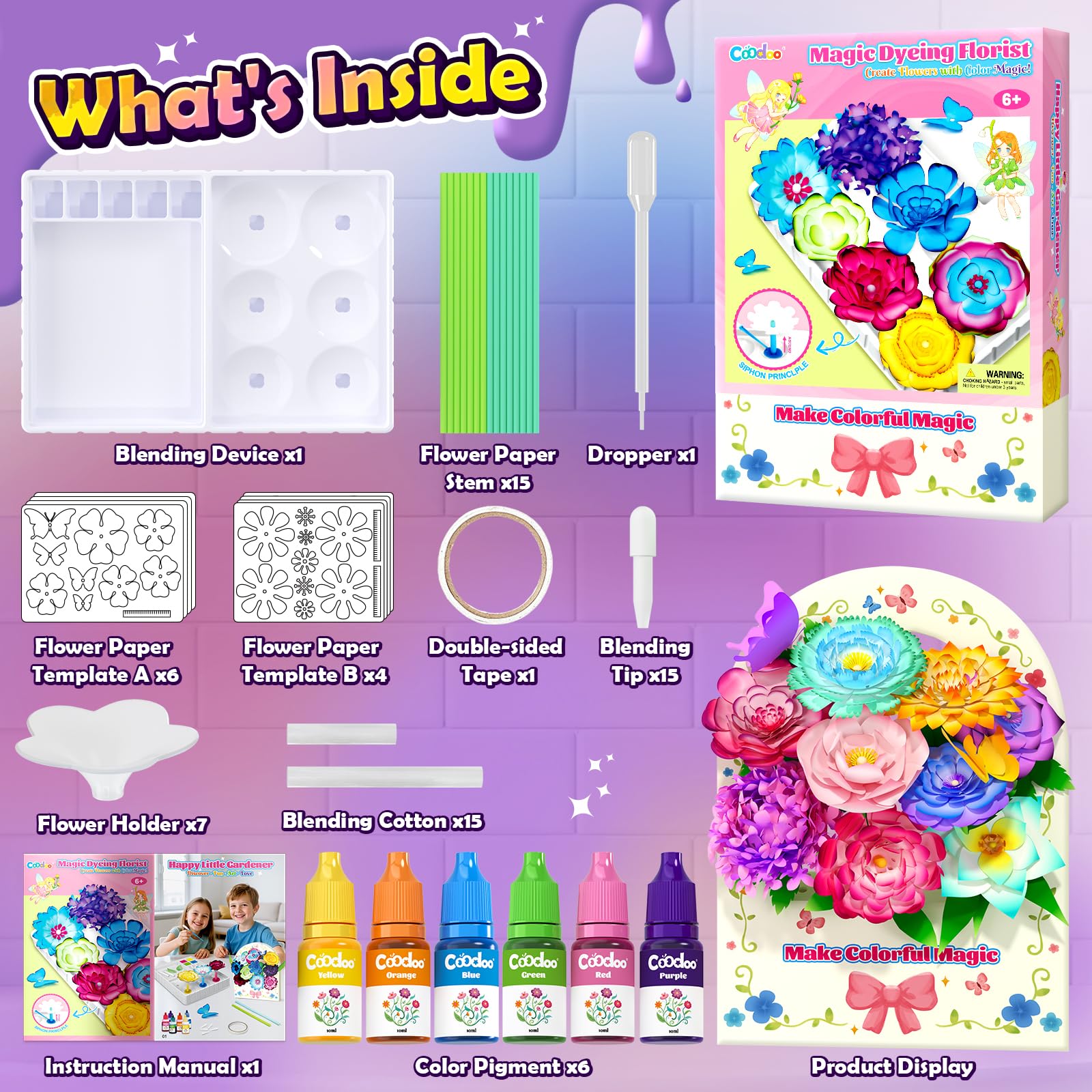 DIY Flower Craft Kits, Magic Dyeing Florist Bouquet Maker Art Supplies Arts and Crafts for Kids